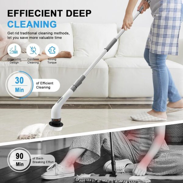 Electric Spin Scrubber - Shower Scrubber Cordless Spin Scrubber with 7 Replaceable Brush Heads - Image 2