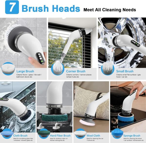 Electric Spin Scrubber - Shower Scrubber Cordless Spin Scrubber with 7 Replaceable Brush Heads - Image 3