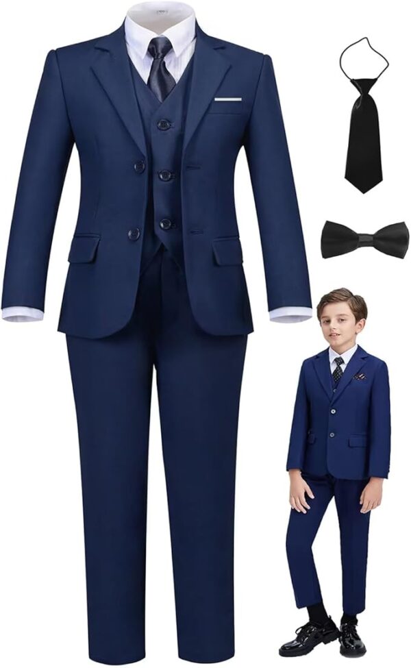 Boys Suit Set Slim Fit Kids Formal Suits Toddler Tuxedo Wedding Prom Classic Suits for Boy Teen Black Blue Dress Outfit - Image 2