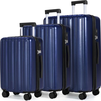 SHOWKOO Luggage Sets 3 Piece 100% PC Ultra Tough Hardside Expandable Suitcases Sets with TSA Lock Double Spinner Wheels (20in/24in/28in, Blue