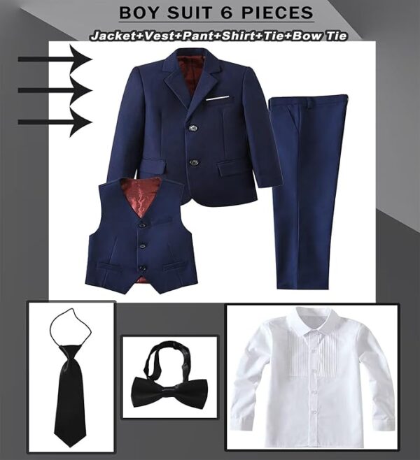 Boys Suit Set Slim Fit Kids Formal Suits Toddler Tuxedo Wedding Prom Classic Suits for Boy Teen Black Blue Dress Outfit - Image 6