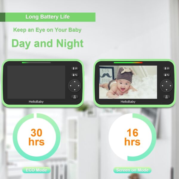 HelloBaby Upgrade Baby Monitor, 5'' Screen with 30-Hour Battery, Pan-Tilt-Zoom Video Baby Monitor with Camera and Audio - Image 4