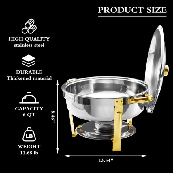 Chafing Dishes for Buffet 2 Pack, 6QT Round Chafing Dishes for Buffet [Elegant Gold and Silver - Image 2