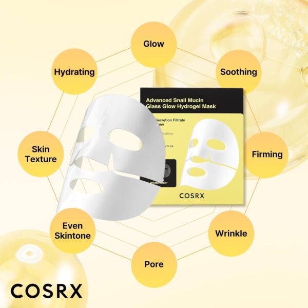 COSRX Advanced Snail Mucin Glass Glow Hydrogel Face Masks Skincare 3 EA, Collagen Face Mask - Image 4