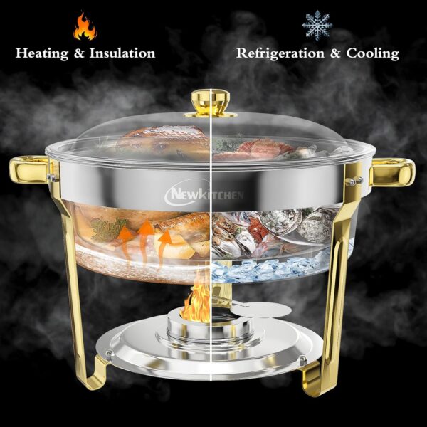 Chafing Dishes for Buffet 2 Pack, 6QT Round Chafing Dishes for Buffet [Elegant Gold and Silver - Image 5