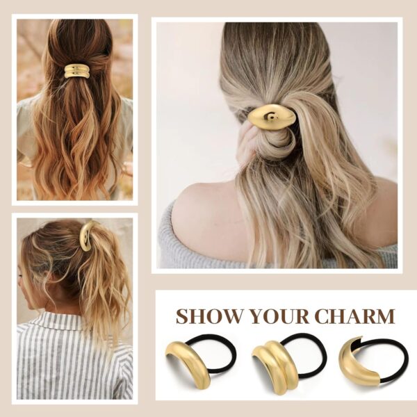 Gold Hair Ties, Metal Hair Ties for Thick Hair, Elegant Durable Geometric Design, Gold Hair Accessories Stretchy and Non-Damage - Image 3