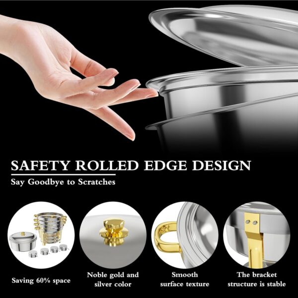 Chafing Dishes for Buffet 2 Pack, 6QT Round Chafing Dishes for Buffet [Elegant Gold and Silver - Image 4