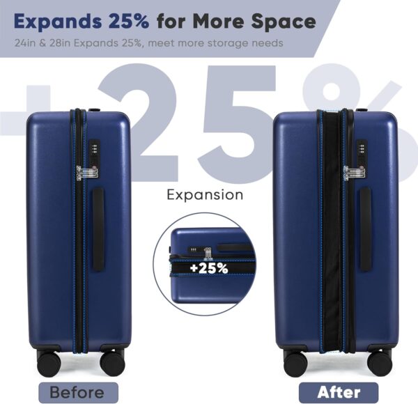 SHOWKOO Luggage Sets 3 Piece 100% PC Ultra Tough Hardside Expandable Suitcases Sets with TSA Lock Double Spinner Wheels (20in/24in/28in, Blue - Image 4