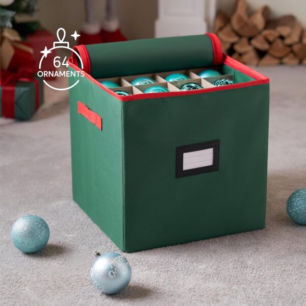 Joiedomi Christmas Ornament Storage Box with Adjustable Divider & Dual Zipper - Christmas Storage Container Store Up to 64 Holiday Ornaments - Image 7