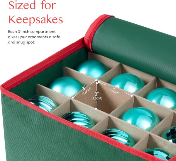 Joiedomi Christmas Ornament Storage Box with Adjustable Divider & Dual Zipper - Christmas Storage Container Store Up to 64 Holiday Ornaments - Image 4